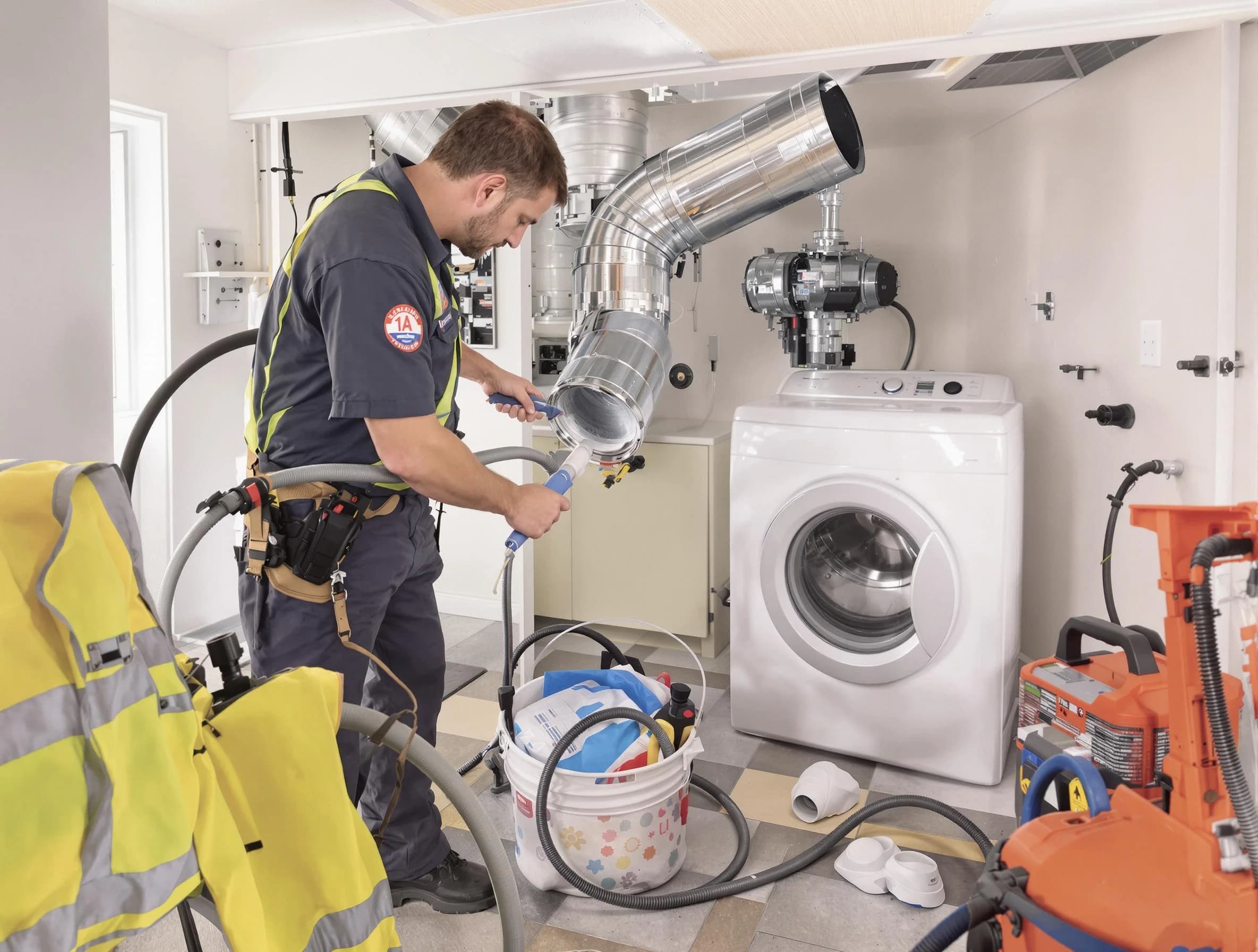 Casa Grande Dryer Vent Cleaning technician using specialized equipment to clear severe dryer vent blockage in Casa Grande