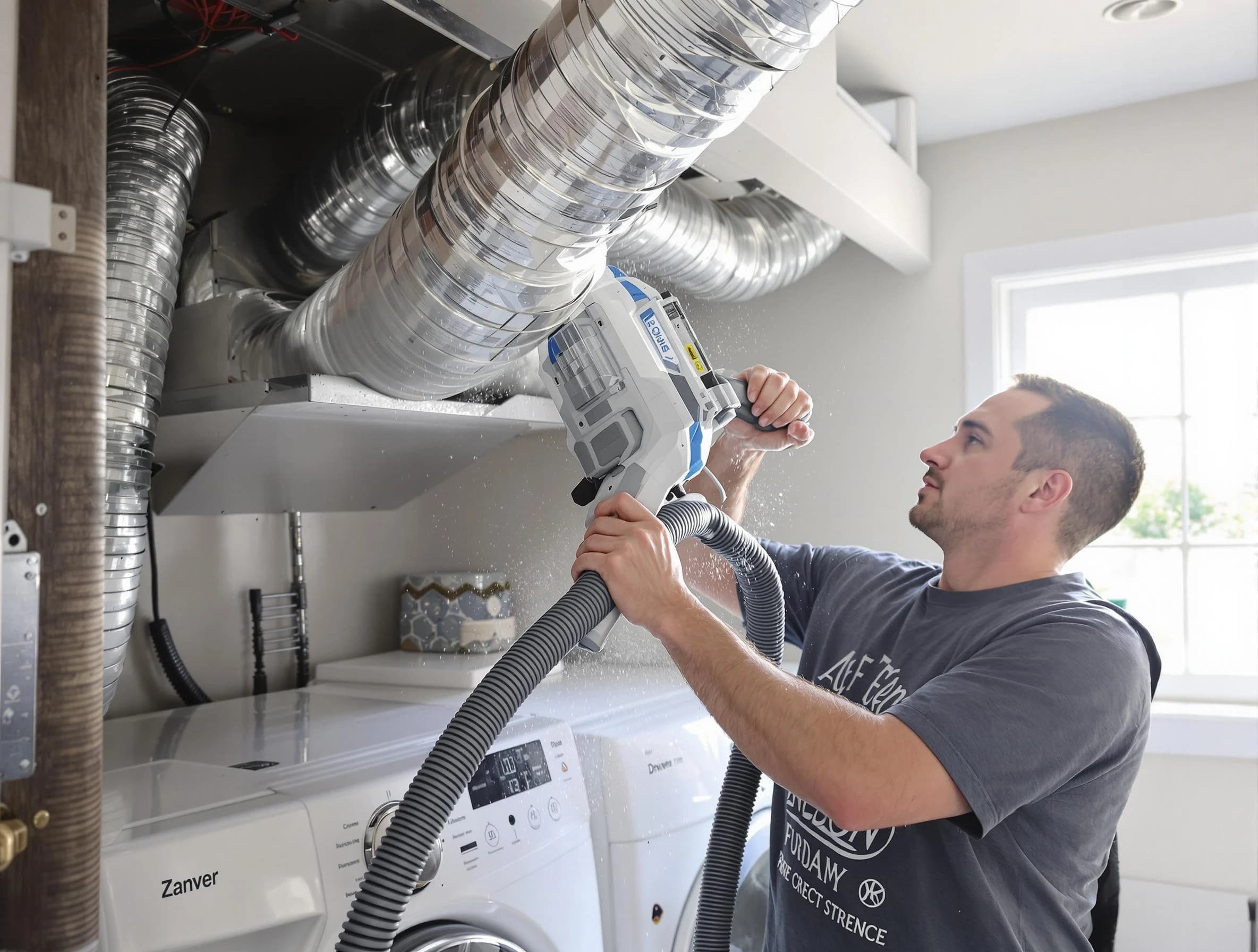 Casa Grande Dryer Vent Cleaning specialist cleaning deep within a dryer vent duct system in Casa Grande