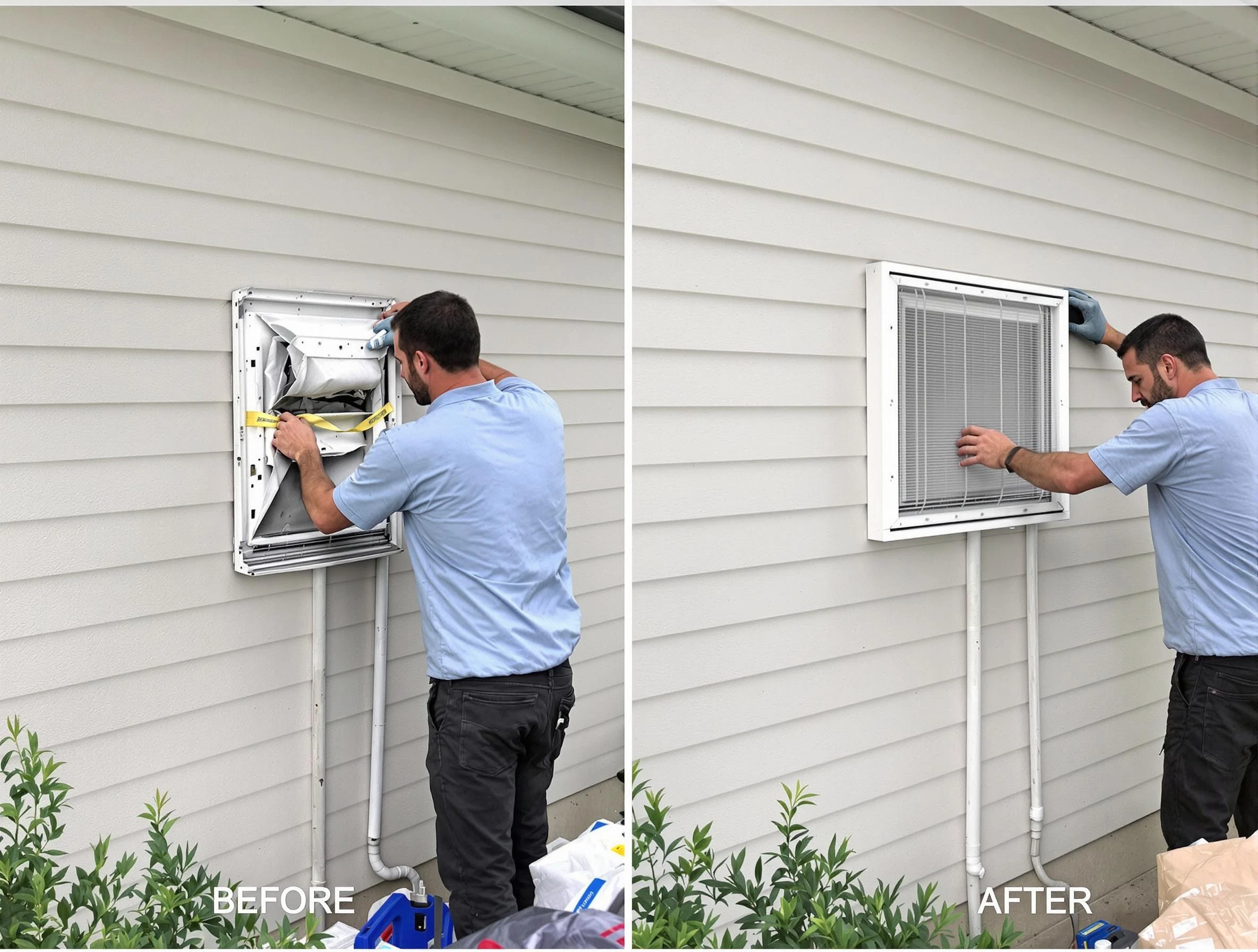 Casa Grande Dryer Vent Cleaning technician installing high-quality dryer vent cover at a residential property in Casa Grande